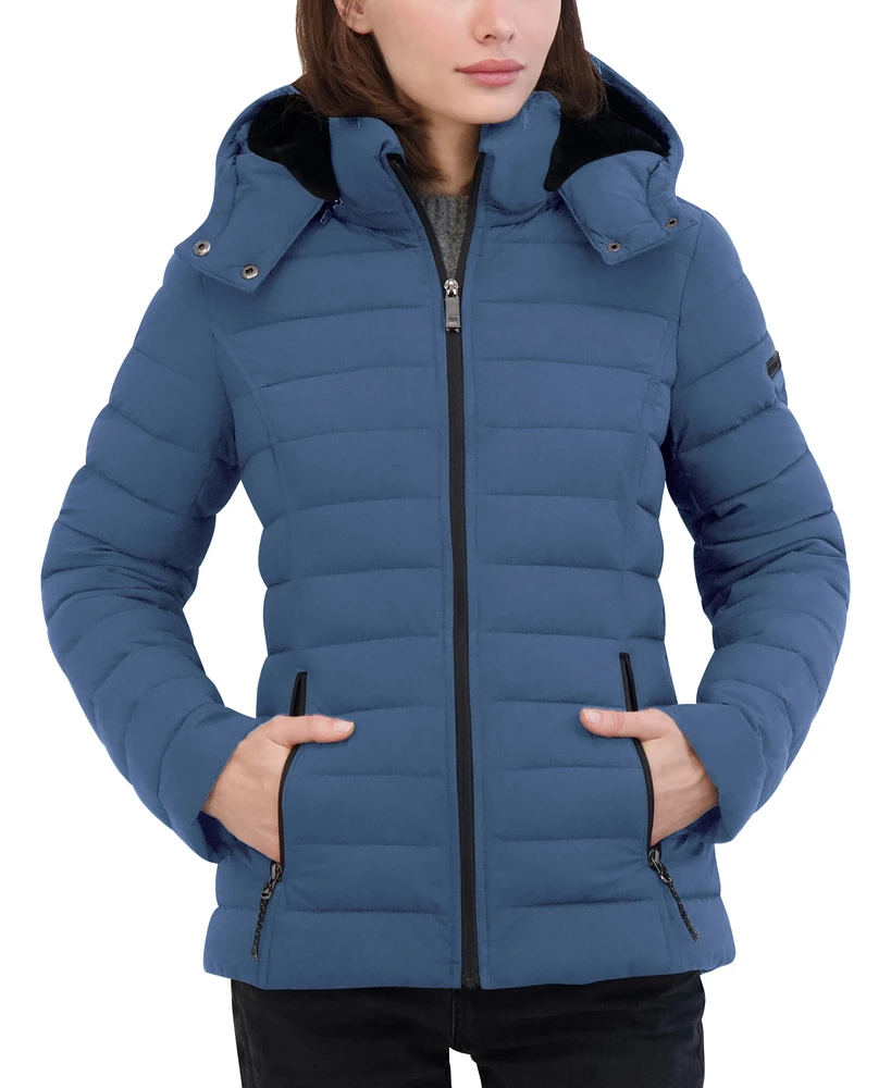 Nautica Women's Faux-Fur-Trim Hooded Packable Puffer Coat