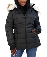 Steve Madden Juniors' Faux-Fur-Trim Hooded Puffer Coat, Created for Macy's