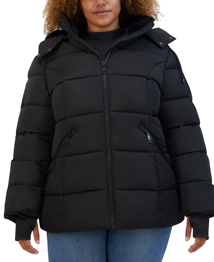 Steve Madden Plus Faux-Fur-Trim Hooded Puffer Coat