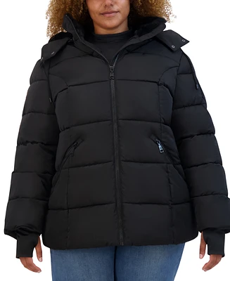 Steve Madden Plus Faux-Fur-Trim Hooded Puffer Coat