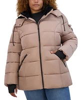 Steve Madden Plus Size Faux-Fur-Trim Hooded Puffer Coat