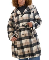 Steve Madden Plus Hooded Belted Button-Front Coat, Created for Macy's