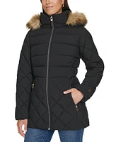 Tommy Hilfiger Women's Bibbed Faux-Fur-Trim Hooded Puffer Coat, Created for Macy's