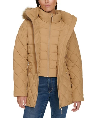 Tommy Hilfiger Women's Bibbed Faux-Fur-Trim Hooded Puffer Coat, Created for Macy's