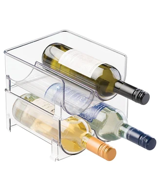 mDesign Stackable Plastic 2 Bottle Refrigerator Wine Rack Holder, 2 Pack, Clear