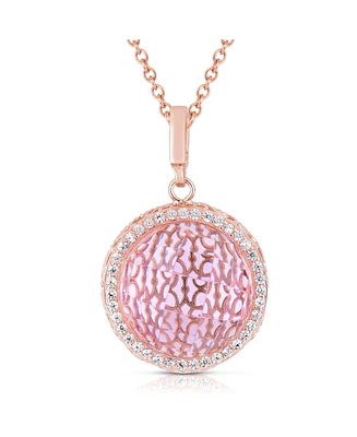 Genevive Sterling Silver 18K Rose Plated Cubic Zirconia Round Pink Pendant