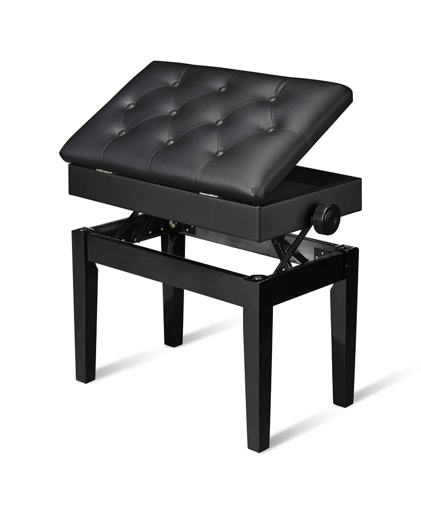 Yescom Piano Bench Pu Leather Storage Adjustable Height Padded Seat Keyboard Black