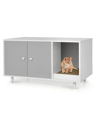Sugift Cat Litter Box Enclosure with Divider and Double Doors
