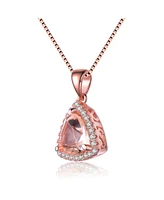 Genevive Sterling Silver 18K Rose Gold Overlay Champagne Cubic Zirconia Triangle Necklace