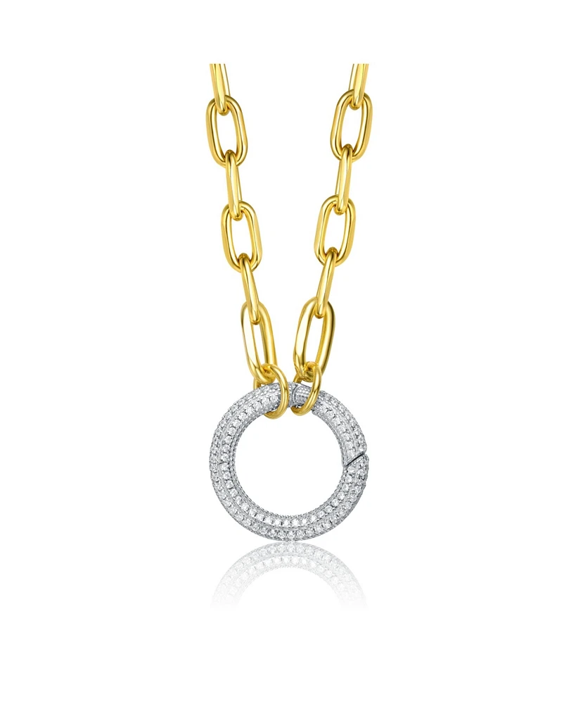 Genevive 14K Yellow Trendy Gold-plated Chain with Cubic Zirconia Dazzling Circle Pendant in Sterling Silver.