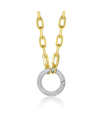 Genevive 14K Yellow Trendy Gold-plated Chain with Cubic Zirconia Dazzling Circle Pendant in Sterling Silver.