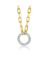 Genevive 14K Yellow Trendy Gold-plated Chain with Cubic Zirconia Dazzling Circle Pendant in Sterling Silver.