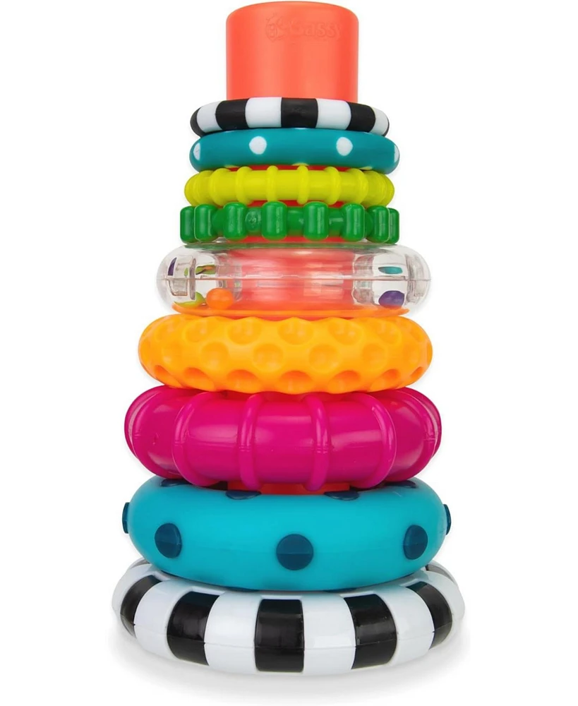 Sassy Baby Sassy Stacks of Circles Stacking Ring Stem Learning Toy, 9 Piece Set - Assorted Pre