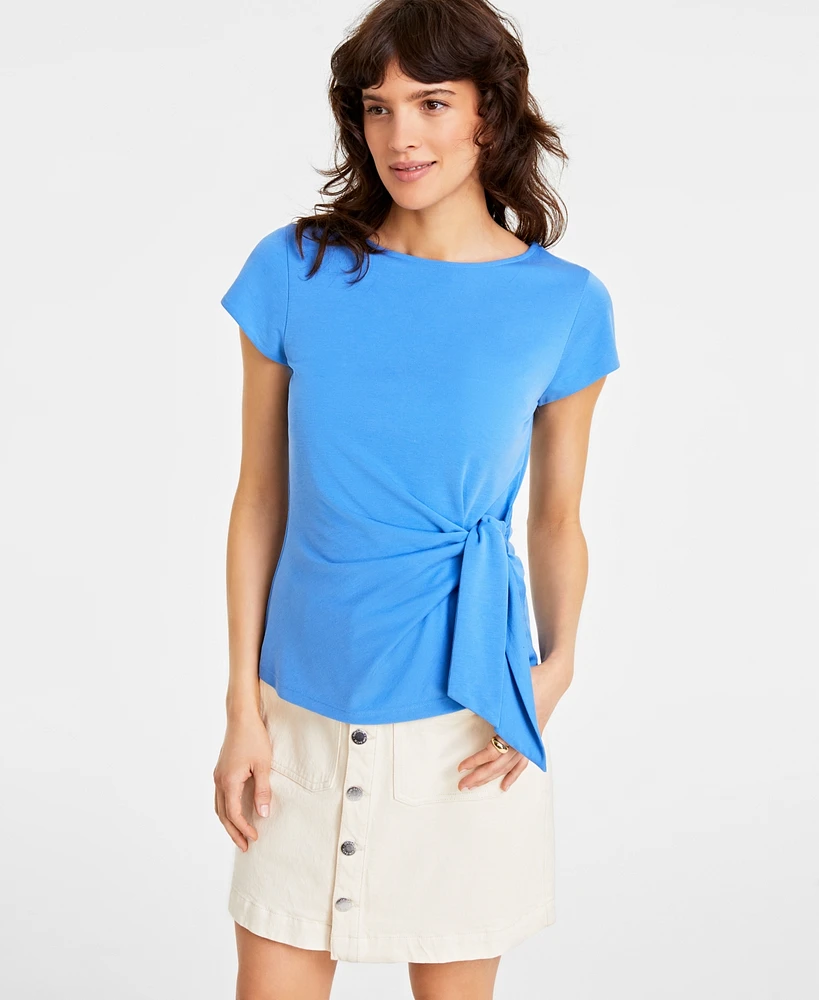 On 34th Women's Knit Side-Tie T-Shirt, Created for Macy's