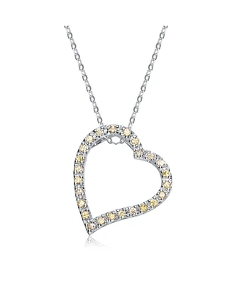 Genevive Sterling Silver with Round Cubic Zirconia Thick Open Heart Frame Necklace