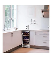 Newair 15" Built-in 29 Bottle Dual Zone Compressor Wine Fridge in Stainless Steel, Quiet Operation with Beech Wood Shelves