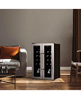 Newair 24 Bottle Wine Cooler Refrigerator, French Door Dual Temperature Zones, Freestanding Wine Fridge with Stainless Steel & Double-Layer Tempered G