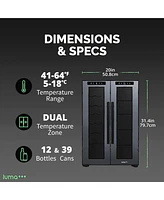 Luma Comfort Shadow Series Wine Cooler Refrigerator 12 Bottle & 39 Can Dual Temperature Zones, Freestanding Mirrored Wine and Beverage Fridge with Dou