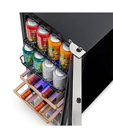 Newair 15" Premium Built-in Dual Zone 9 Bottle and 48 Can Wine and Beverage Fridge in Stainless Steel with Split Shelf