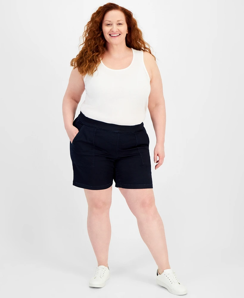 Style & Co Plus Size Mid Rise Pull-On Denim Shorts, Created for Macy's