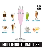 Milk Boss Portable Coffee Frother Handheld Whisk Mixer with 16-Piece Stencils