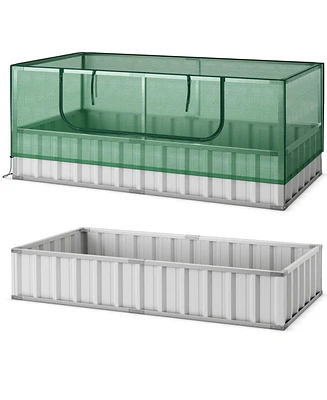 Slickblue Galvanized Raised Garden Bed with Greenhouse Cover