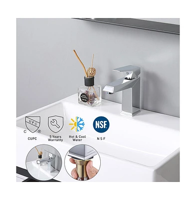 Yescom Aquaterior Contemporary 1 Hole Bathroom Square Faucet Vanity Sink Cold & Hot Water Chrome