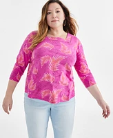 Style & Co Plus Printed Cotton Square-Neck Top
