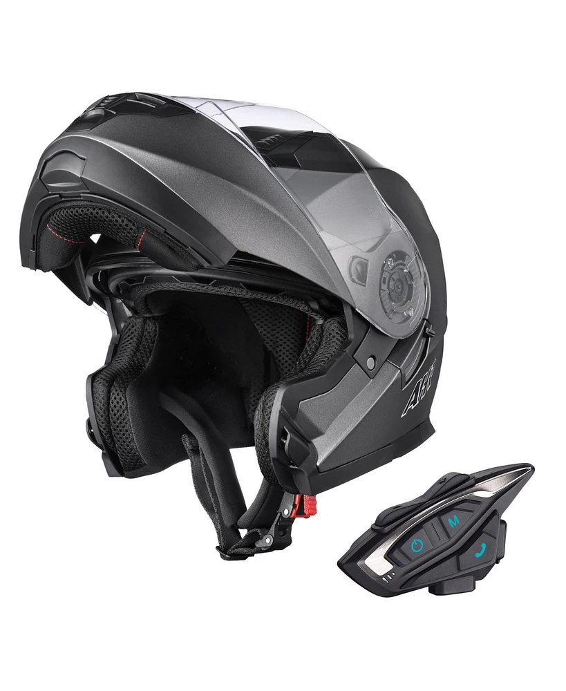 Ahr Motorcycle Flip up Full Face Helmet Bluetooth 5.2 Headset Dot Dual Visor