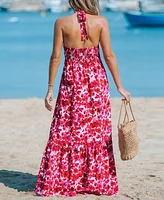 Cupshe Women's Red Floral Halter Neck Maxi Beach Dress