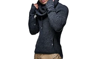 Leif Nelson Men's Cowl Neck Knitted Pullover with Thumbhole Cuffs