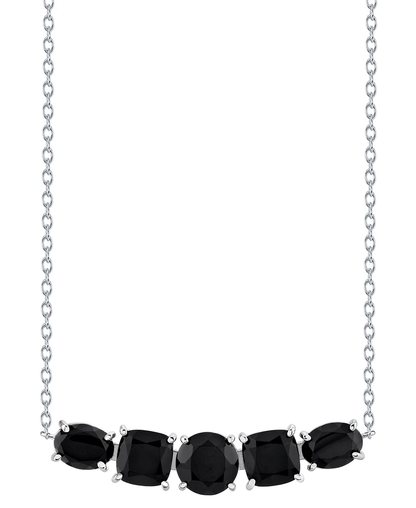 Onyx Mixed-Cut Five Stone Bar 18" Pendant Necklace in Sterling Silver