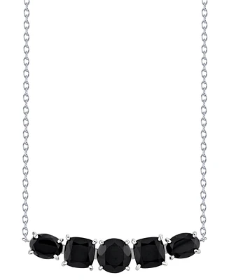 Onyx Mixed-Cut Five Stone Bar 18" Pendant Necklace in Sterling Silver