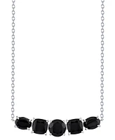 Onyx Mixed-Cut Five Stone Bar 18" Pendant Necklace in Sterling Silver