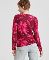 Charter Club Women's 100% Cashmere Floral-Print Long-Sleeve Sweater, Regular & Petite, Created for Macy's