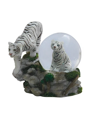 Fc Design 4"H White Tiger with Cub Glitter Snow Globe Home Decor Perfect Gift for House Warming, Holidays and Birthdays