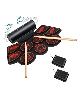 Sugift Red Electronic Drum Set with 2 Build-in Stereo Speakers for Kids