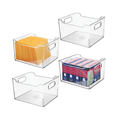 mDesign Deep Plastic Office Storage Bin w/Handles for Home Office, 4 Pack, Clear