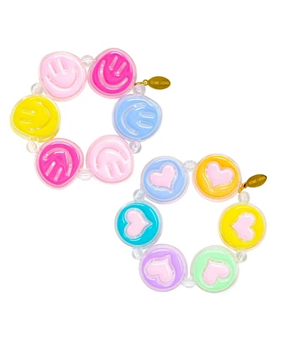 Tiny Treats + Zomi Gems Girls 's Jumbo Hearts & Smiles Colorful Bracelet Set