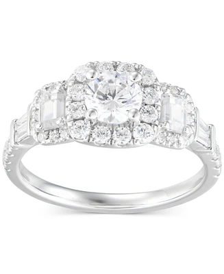 Diamond Three Stone Halo Engagement Ring (1-1/2 ct. t.w.) in 14k White Gold