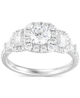 Diamond Three Stone Halo Engagement Ring (1-1/2 ct. t.w.) in 14k White Gold