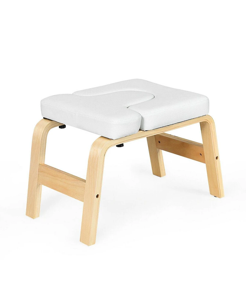 Slickblue Yoga Headstand Wood Stool with Pvc Pads - White