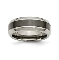 Chisel Titanium Black Ceramic Center Beveled Wedding Band Ring