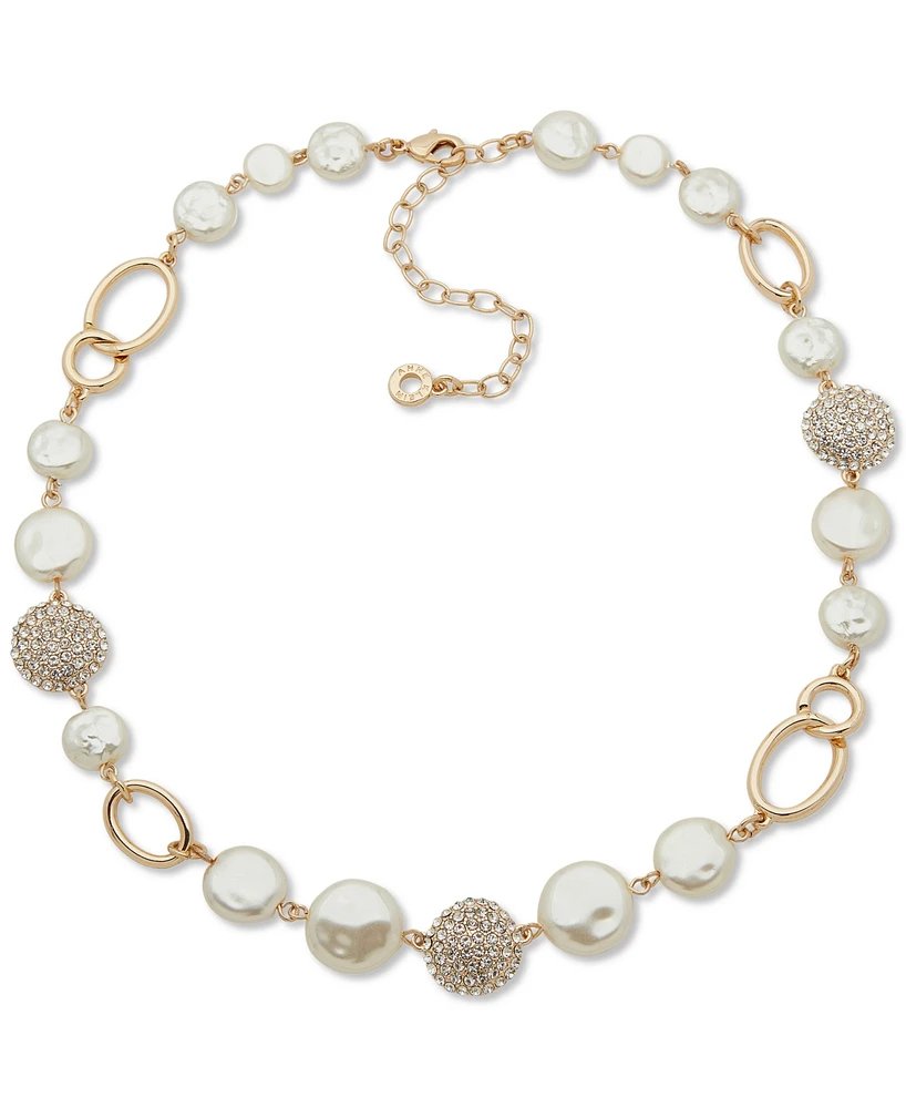 Anne Klein Gold-Tone Pave & Imitation Pearl Disc Collar Necklace, 16" + 3" extender