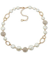 Anne Klein Gold-Tone Pave & Imitation Pearl Disc Collar Necklace, 16" + 3" extender