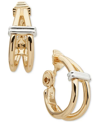 Anne Klein Two-Tone Small Double-Row Clip-On Hoop Earrings