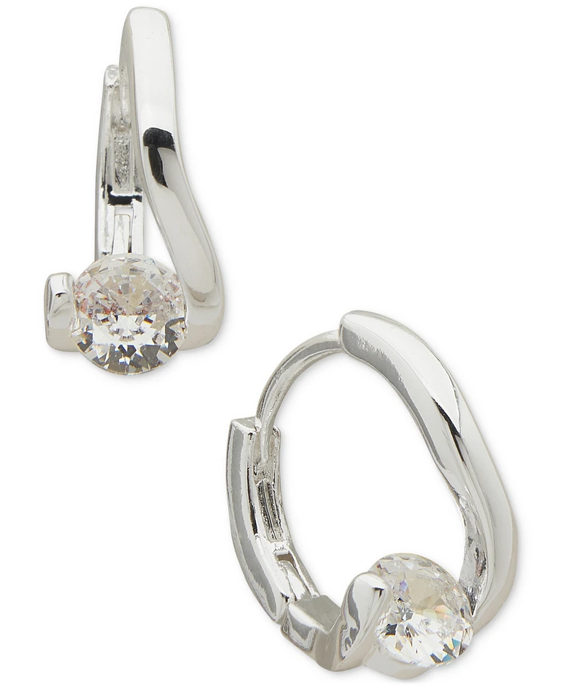 Anne Klein Silver-Tone Small Crystal Huggie Hoop Earrings, 0.5"