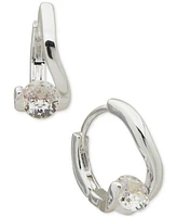 Anne Klein Silver-Tone Small Crystal Huggie Hoop Earrings, 0.5"