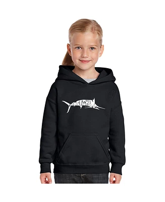 La Pop Art Girls Word Art Hooded Sweatshirt - Marlin - Gone Fishing