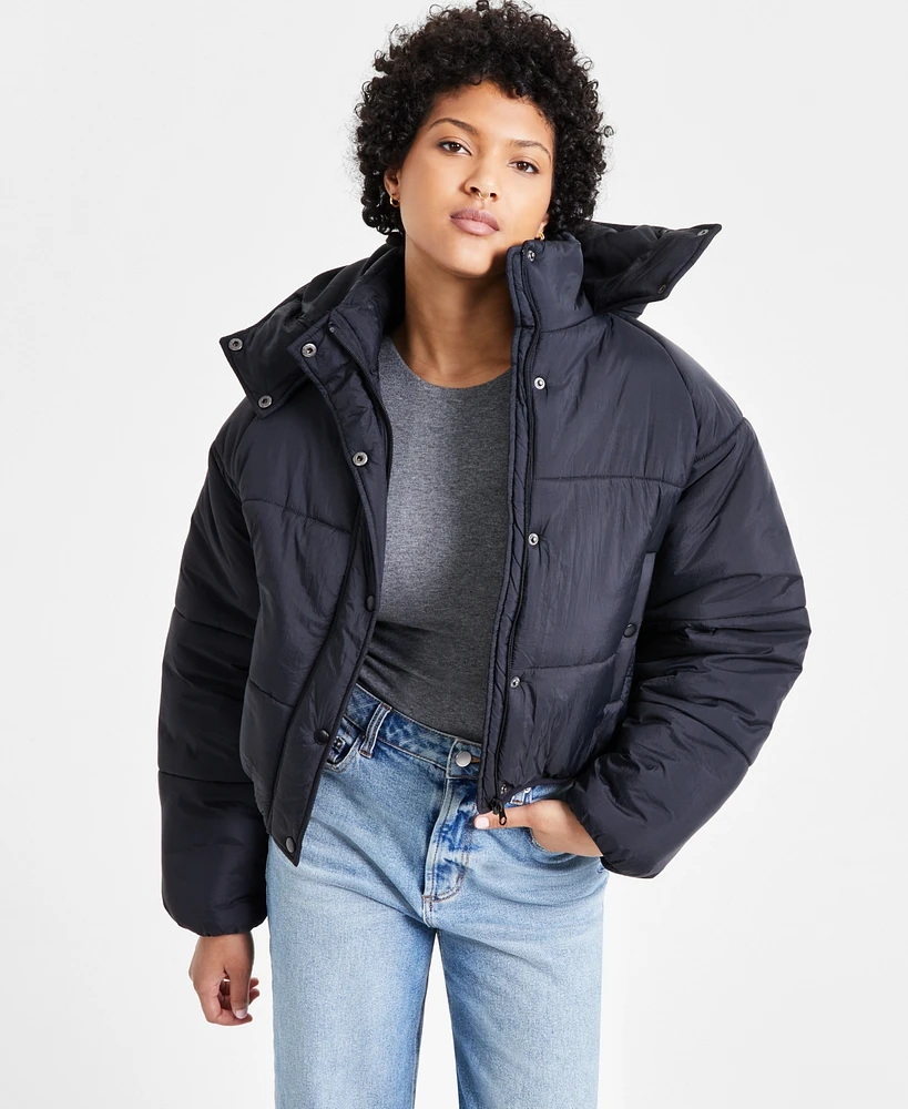 CoffeeShop Juniors' Cropped Hooded Puffer Coat